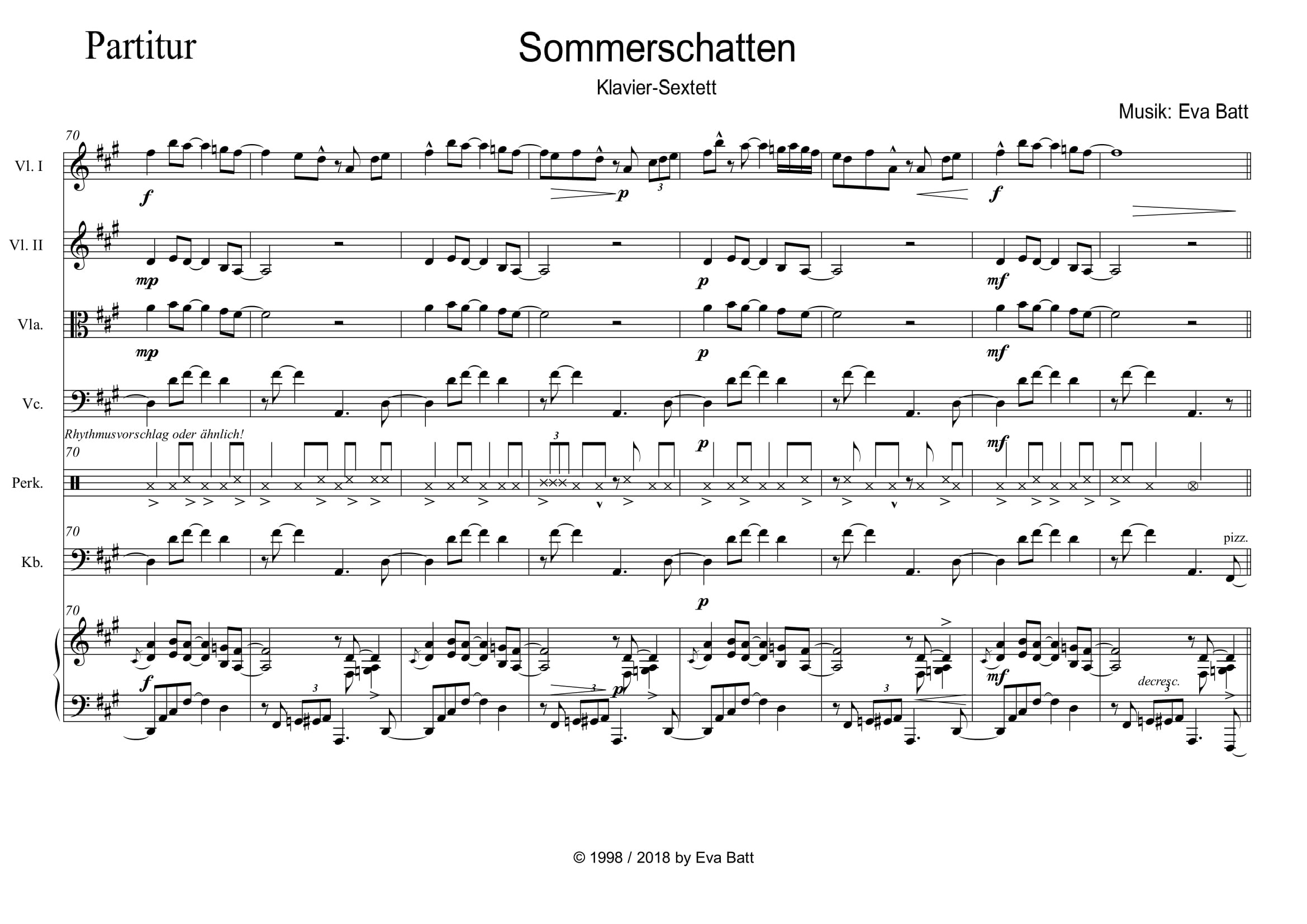 Sommerschatten Partiturauszug
